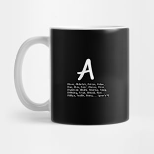 Men's names  from over the world that start with letter A (white writting) Mug